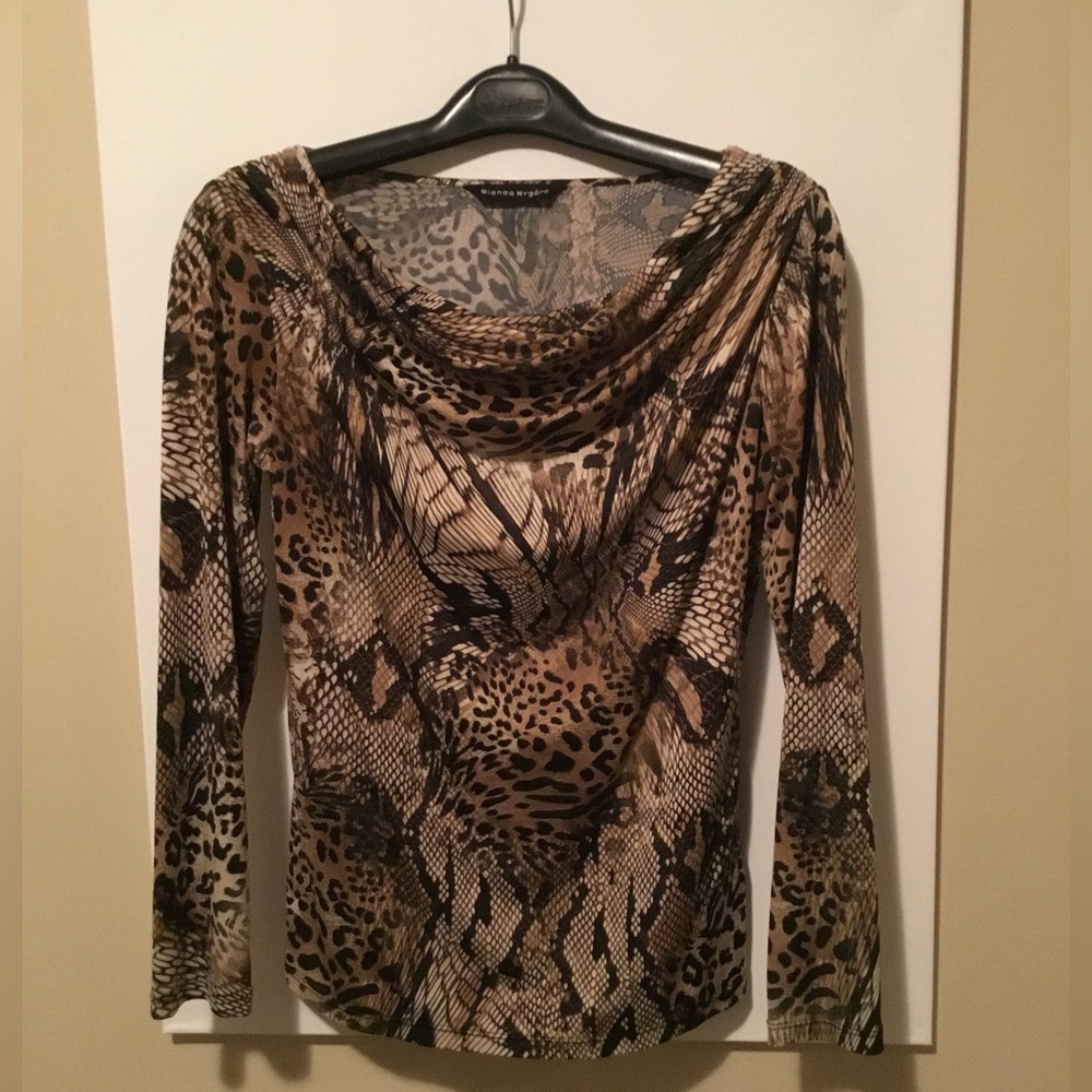 Bianca Nygard Snake Print Top with Cowl Neck - Size Medium